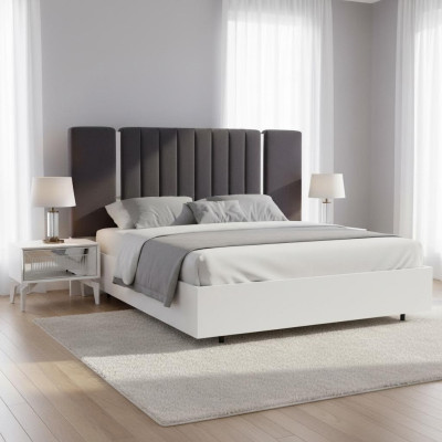 Lit double Granitur Chambre Cadre de lit blanc Ensemble de 3 tables de chevet