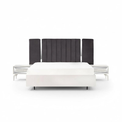 Lit double Granitur Chambre Cadre de lit blanc Ensemble de 3 tables de chevet