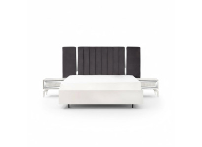 Lit double Granitur Chambre Cadre de lit blanc Ensemble de 3 tables de chevet