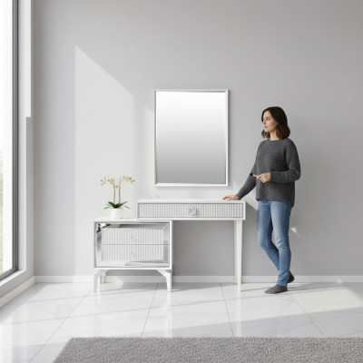 Console table = Console Dressing table = Coiffeuse Dressing table = Coiffeuse Chest of drawers = Commode Mirror Set 2-piece White = Ensemble miroir 2 pièces blanc