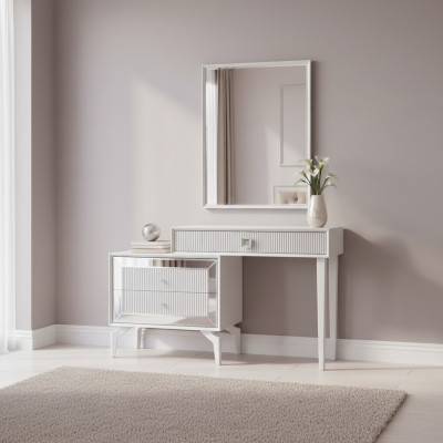 Console table = Console Dressing table = Coiffeuse Dressing table = Coiffeuse Chest of drawers = Commode Mirror Set 2-piece White = Ensemble miroir 2 pièces blanc