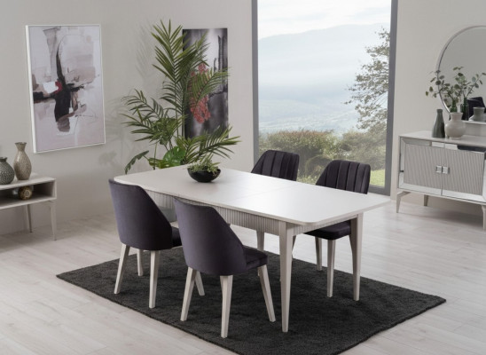 Table à manger extensible Ensemble de salle à manger moderne Ensemble de salle à manger 9 pièces Bois gris