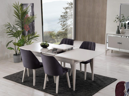 Ensemble de salle à manger Table à manger extensible Ensemble de salle à manger moderne 7 pièces en bois gris