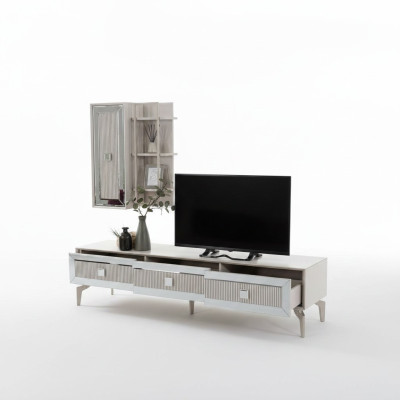 Lowboard Sideboard Stand de télévision Armoire Meuble TV Salon Armoire TV Bois Blanc Étagères