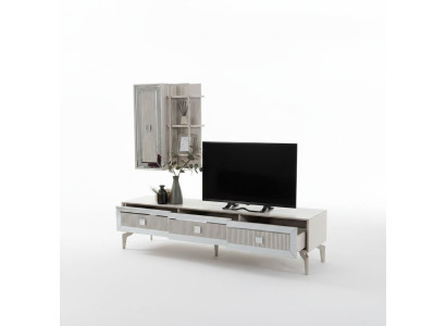 Lowboard Sideboard Stand de télévision Armoire Meuble TV Salon Armoire TV Bois Blanc Étagères
