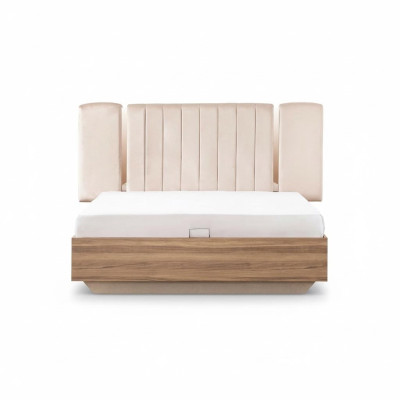 Cadre de lit Lit Lit double avec sommier Tissu beige Luxe Moderne