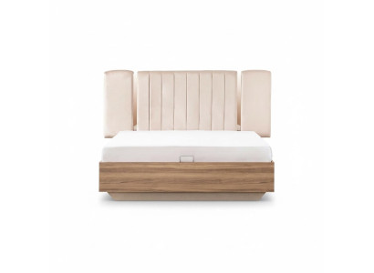 Cadre de lit Lit Lit double avec sommier Tissu beige Luxe Moderne