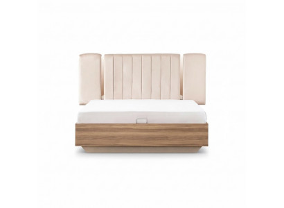 Cadre de lit Lit Lit double avec sommier Tissu beige Luxe Moderne