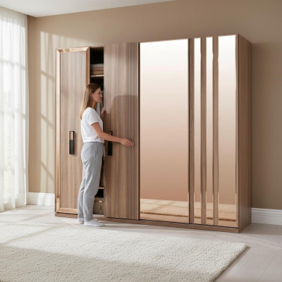 Armoires de vêtements Armoires de garde-robe modernes en bois doré Chambre.