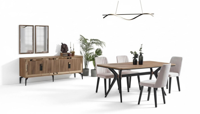 Salle à manger Ensemble de salle à manger de luxe Table à manger Ensemble de 10 pièces Salle à manger Bois marron