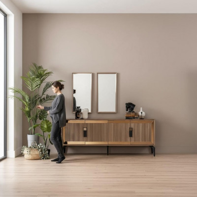 Buffet avec miroir Groupe de commode en bois doré Salle à manger