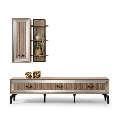 Meuble TV Armoire Armoire TV Meuble bas Salon Étagères Or Bois