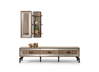 Meuble TV Armoire Armoire TV Meuble bas Salon Étagères Or Bois