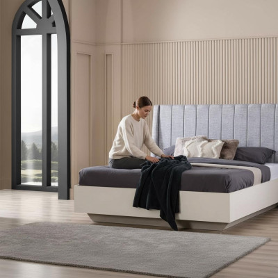 Lit double Ensemble de chambre Lit en bois Ensemble 3 pièces Blanc Tables de chevet