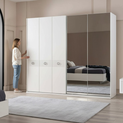 Armoire Blanche pour Chambre avec Miroir Armoires pour Vêtements en Bois