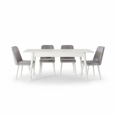 Meubles de salle à manger Coin repas Suite 7 pièces Salle à manger Table à manger Blanche Chaises