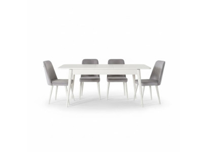 Meubles de salle à manger Coin repas Suite 7 pièces Salle à manger Table à manger Blanche Chaises