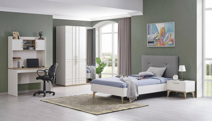 Chambre d'enfant Suite Lit enfant Lit de jeunes Ensemble de lit 4 pièces Bois blanc