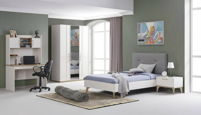 Chambre d'enfant Suite Lit enfant Lit de jeunes Ensemble de lit 4 pièces Bois blanc