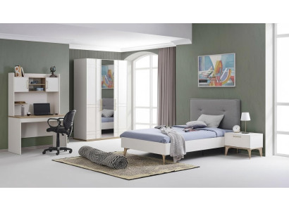 Chambre d'enfant Suite Lit enfant Lit de jeunes Ensemble de lit 4 pièces Bois blanc