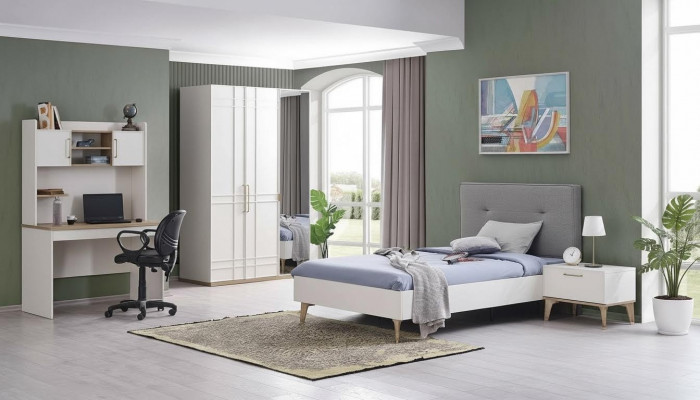 Suite Chambre d'enfants Lit d'enfants Lit de jeunes Ensemble de lit 4 pièces Bois blanc