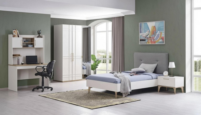 Suite Chambre d'enfants Lit d'enfants Lit de jeunes Ensemble de lit 4 pièces Bois blanc