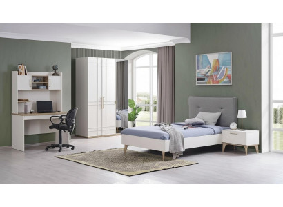 Suite Chambre d'enfants Lit d'enfants Lit de jeunes Ensemble de lit 4 pièces Bois blanc