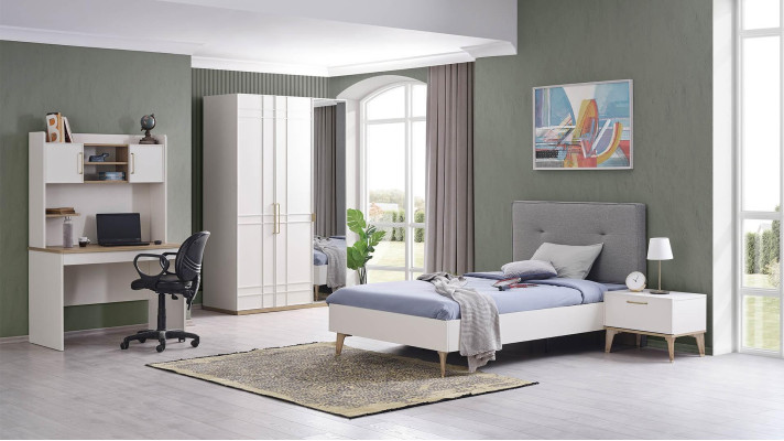 Lit pour enfants Lit 100 cm lit de jeunesse Bois Gris Chambre d'enfants Tissu Moderne