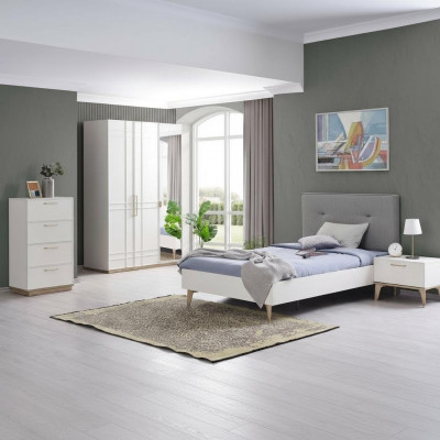 Chambre d'enfant Suite Lit pour enfants Lit de jeunesse Ensemble de lit 4 pièces Bois blanc