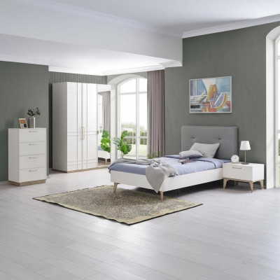 Chambre d'enfant Suite Lit pour enfants Lit de jeunesse Ensemble de lit 4 pièces Bois blanc