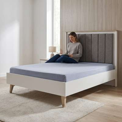 Cadre de lit Chambre d'enfants Lit pour enfants 100 cm lit de jeunesse Bois Gris Tissu