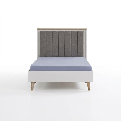 Cadre de lit Chambre d'enfants Lit pour enfants 100 cm lit de jeunesse Bois Gris Tissu