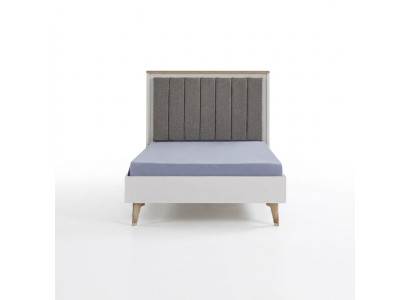 Cadre de lit Chambre d'enfants Lit pour enfants 100 cm lit de jeunesse Bois Gris Tissu