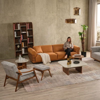 Ensemble de canapé complet avec canapé rembourré marron trois places fauteuil moderne 3 pièces
