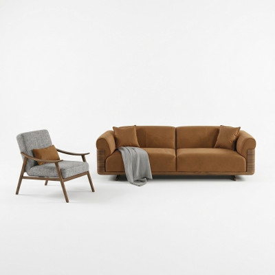 Ensemble de canapé complet avec canapé rembourré marron trois places fauteuil moderne 3 pièces