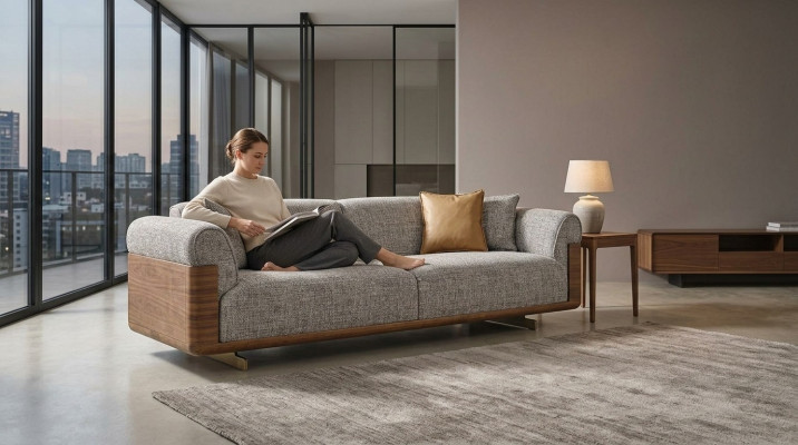 Canapé trois places Canapé trois places Rembourré Gris Tissu Polyester Canapé Moderne