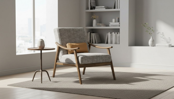 Fauteuil à Oreilles 2 Places en Tissu Gris Polyester Salon Moderne
