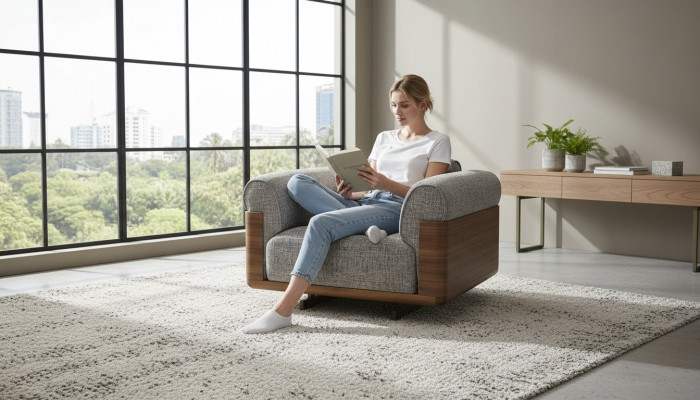 Fauteuil Crapaud en tissu 2 places en polyester gris Salon Moderne