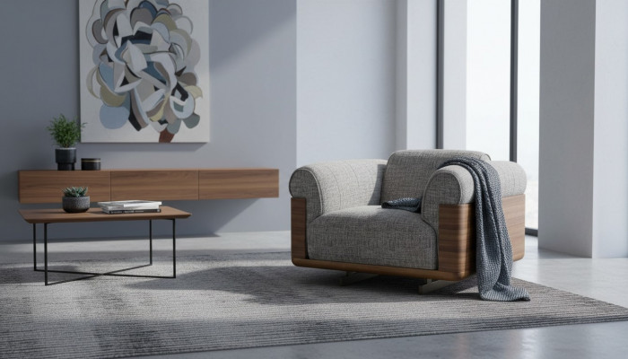 Fauteuil Crapaud en tissu 2 places en polyester gris Salon Moderne