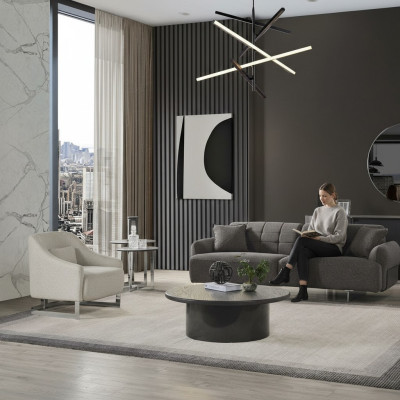 Canapé Rembourré Gris Complet avec Trois Places et Fauteuil Moderne en deux pièces Nouveaux