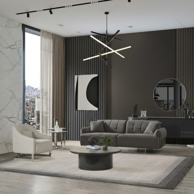 Canapé Rembourré Gris Complet avec Trois Places et Fauteuil Moderne en deux pièces Nouveaux
