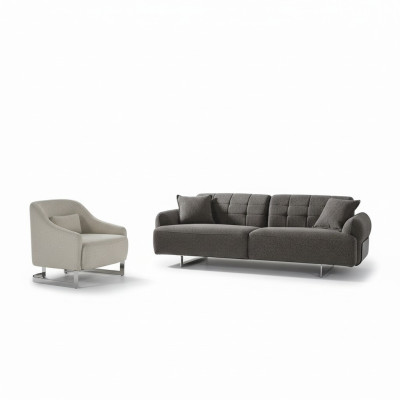 Canapé Rembourré Gris Complet avec Trois Places et Fauteuil Moderne en deux pièces Nouveaux