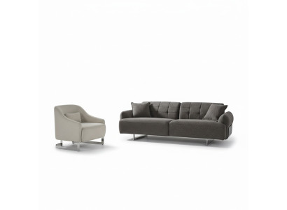Canapé Rembourré Gris Complet avec Trois Places et Fauteuil Moderne en deux pièces Nouveaux