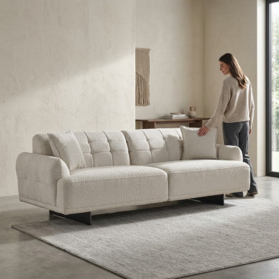 Canapé trois places Canapé trois places Canapé rembourré en tissu polyester Moderne Blanc