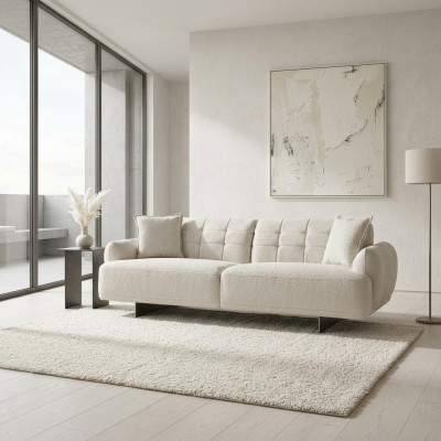 Canapé trois places Canapé trois places Canapé rembourré en tissu polyester Moderne Blanc