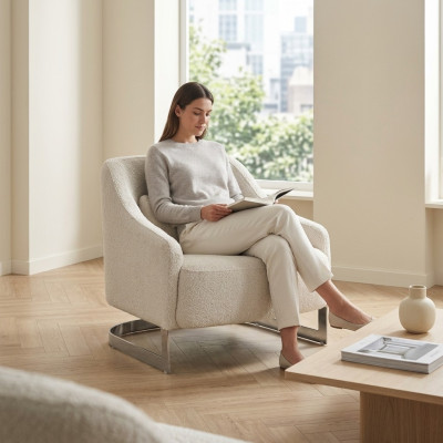 Fauteuil moderne à ailes en polyester blanc pour salon