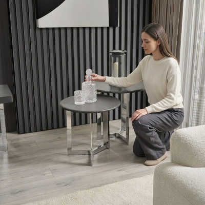 Groupe Table d'appoint Table Basse Salon en acier inoxydable Argent Ensemble