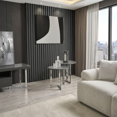 Groupe Table d'appoint Table Basse Salon en acier inoxydable Argent Ensemble