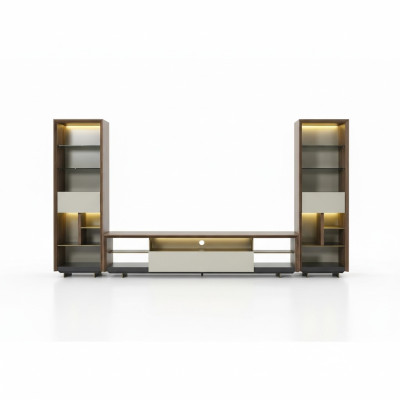 Unité murale Meuble TV Meuble bas TV Buffet Armoire 3 pièces Bois Marron