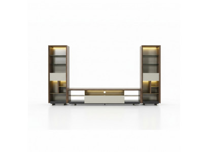 Unité murale Meuble TV Meuble bas TV Buffet Armoire 3 pièces Bois Marron
